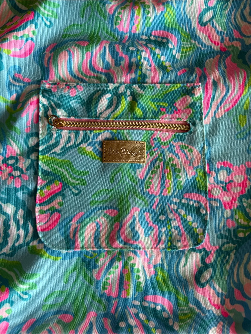 Lilly Pulitzer Aqua La Vista Drawstring Backpack Pink Blue Shell Print Beach Bag - Picture 3 of 7